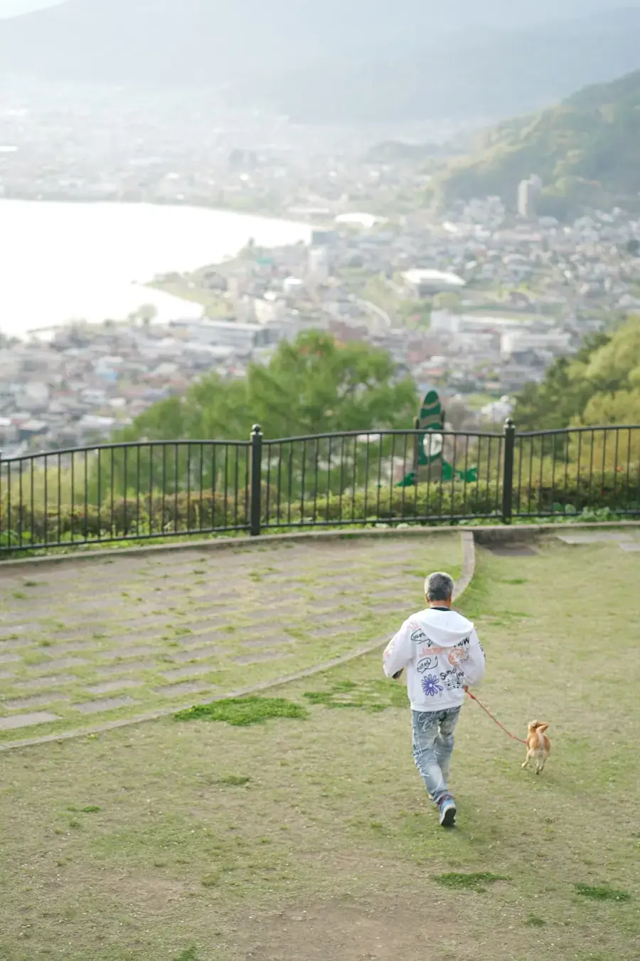 Paseando un perro con correa